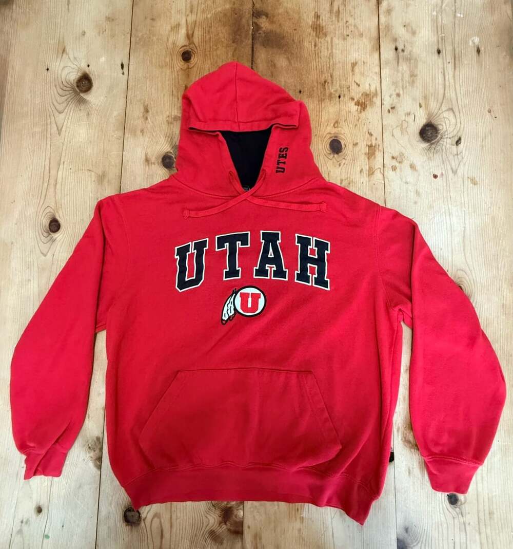Colosseum Utah Utes Red Arch and Logo Pullover Hoodie Mens Size L